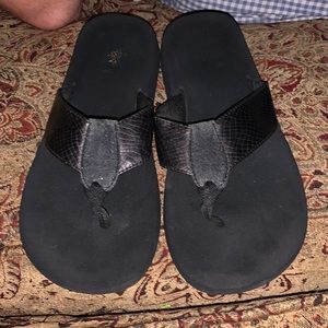 Yellow box flip flops